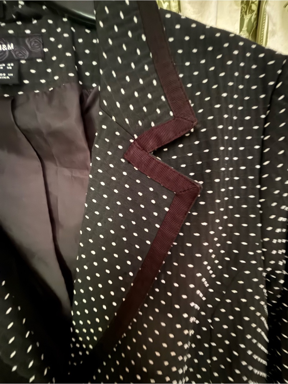 H&M Black Blazer with White Dot Pattern and Ribbon Trim - Picture 2 of 7
